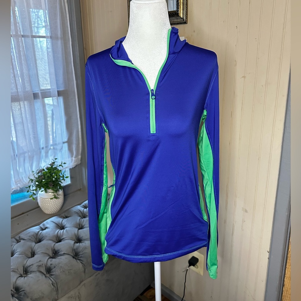 Cruel Girl Zip Athletic Top Long Sleeve Thumbholes Colorblock Blue Green S